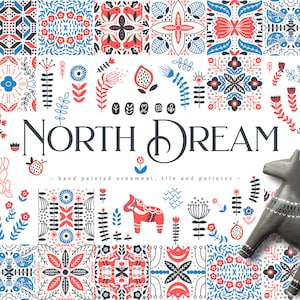 North Dream Clipart Collection - Clipart piastrelle - png individuale - Digital Papers - Invito al matrimonio - Logo floreale Ornamento scandinavo