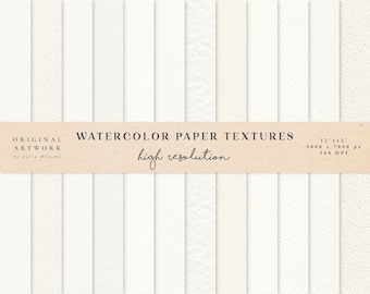 Papeles digitales de acuarela - Texturas de papel de acuarela - Fondos de papel digital - Textura de papel blanco - Imágenes prediseñadas de papel para álbum de recortes digital