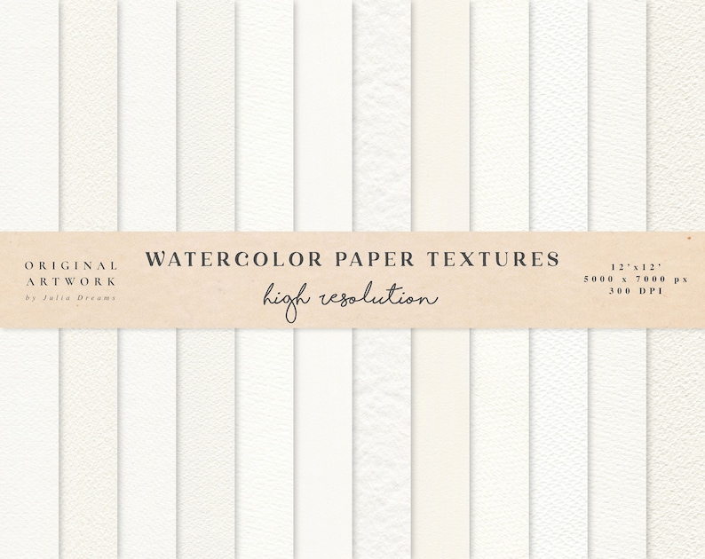Peut inclure: Un ensemble de 10 textures de papier aquarelle haute r&eacute;solution, chacune mesurant 30,48 cm sur 30,48 cm, avec une r&eacute;solution de 5000 x 7000 pixels et 300 DPI. Les textures sont blanches avec de subtiles variations de texture.