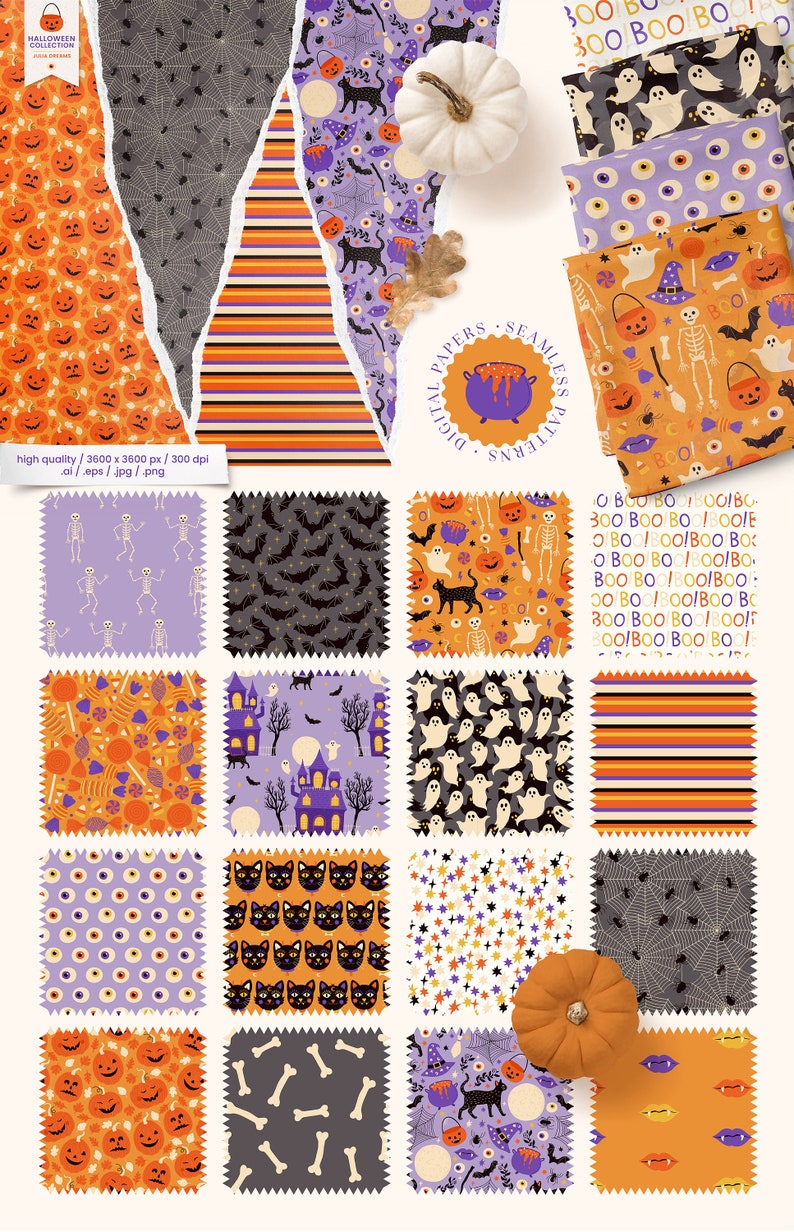 Halloween Digital Papers - Commercial Use - Scrapbook Paper - Seamless ...