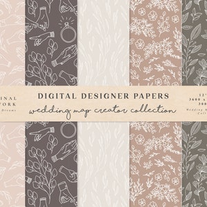 Wedding Digital Paper Scrapbook Papers Seamless Patterns Digital Background Printable Paper Set Floral Hands Flowers Invitation image 1