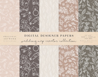 Wedding Digital Paper - Scrapbook Papers - Seamless Patterns - Digital Background - Printable Paper Set - Floral Hands Flowers - Invitation