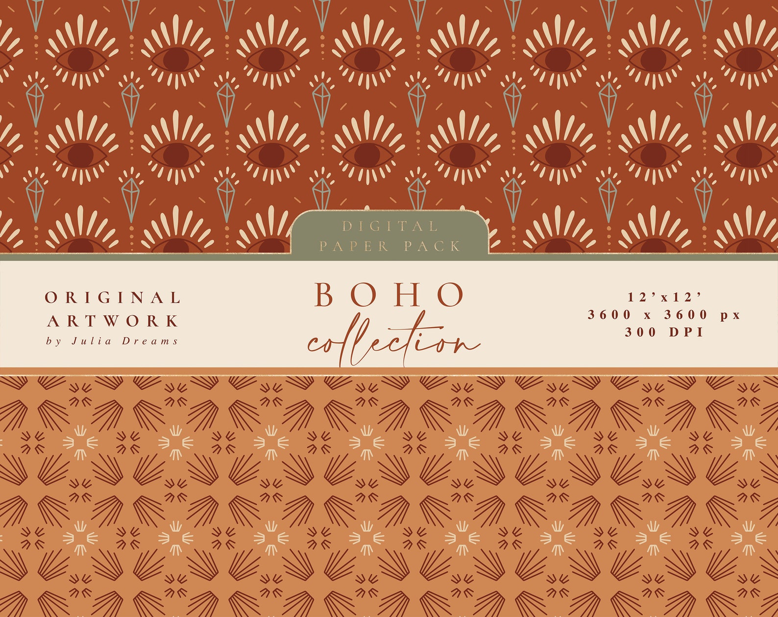 Boho Digital Paper Scrapbook Paper Seamless Patterns | Etsy