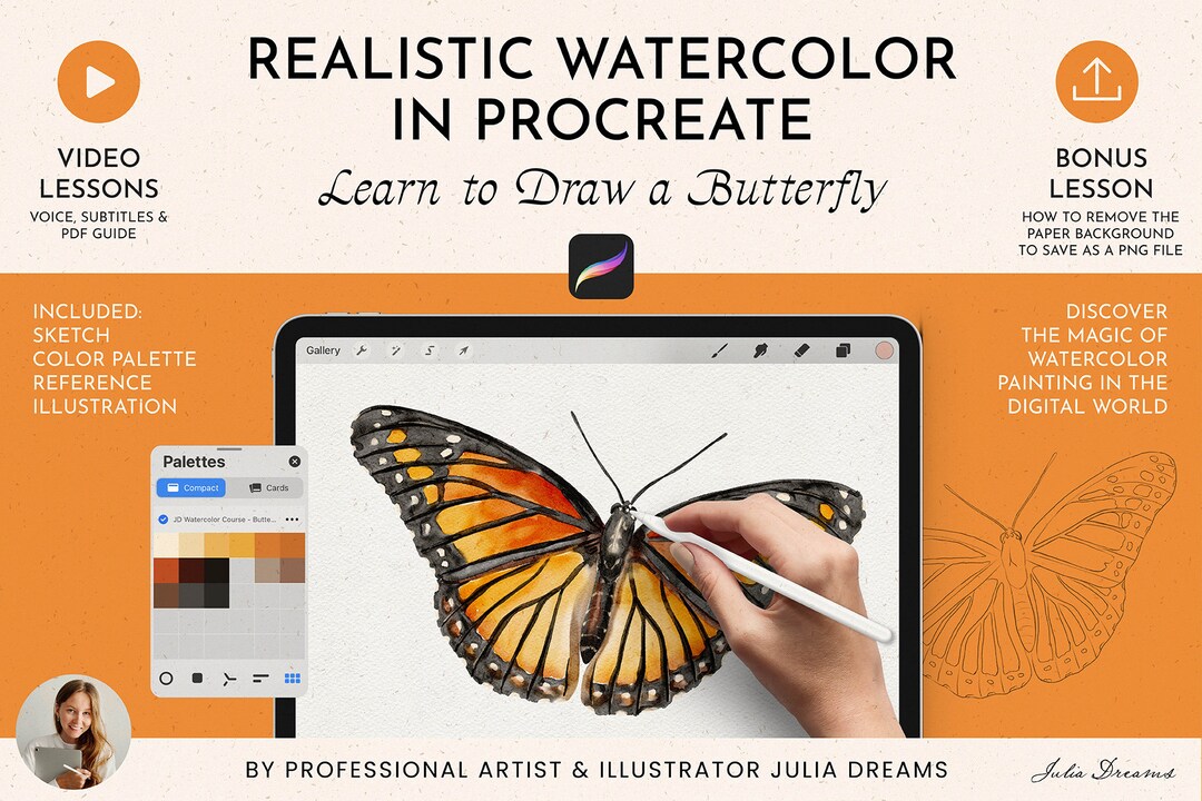 Realistic Watercolor in Procreate Procreate Tutorial Watercolor Butterfly Drawing Video