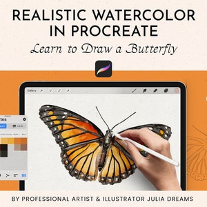 Realistic Watercolor in Procreate - Procreate Tutorial Watercolor Butterfly - Drawing Video Watercolor Course Procreate Brushes How to Draw
