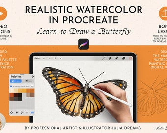 Aquarelle réaliste dans Procreate - Tutoriel Procreate Aquarelle de papillons - Vidéo de dessin Cours d&#39;aquarelle Procreate Brushes Comment dessiner