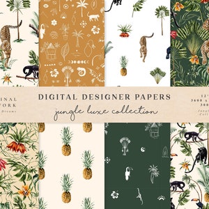 Dschungel Luxe Aquarell Digitales Papier - Scrapbook Papiere - Nahtlose Muster - Digitaler Hintergrund Leopard Tropische Palme - Hochzeitseinladung
