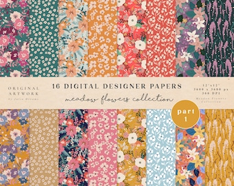 Meadow Flowers Digital Papers - Part 1 - Scrapbook Paper - Seamless Patterns - Digital Background - Printable Paper Set - Wedding Roses