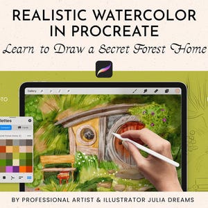 Tutorial Realistic Watercolor in Procreate Secret Forest Home - Procreate Watercolor - Drawing Video Watercolor Course - How to Draw Nature