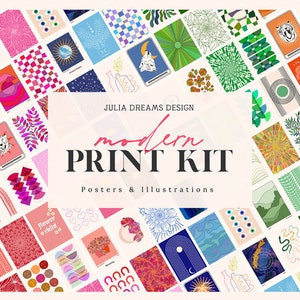 Kit de impresión moderno - Ilustraciones de carteles - Imprimible - Descarga digital - Uso comercial - Decoración Wall Art - Estilo de los años 70 - Cuadros - Flores