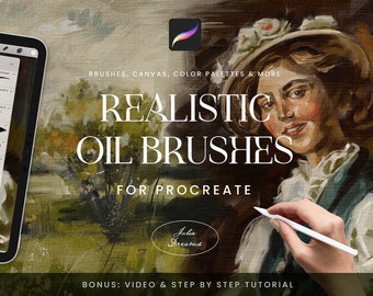 Pinceles realistas para procrear al óleo - Kit de pintura para Procreate - Pinceles para iPad - Pinceles para óleo - Descarga digital de lienzo al óleo - Impasto