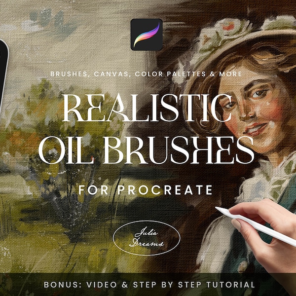 Pinceles realistas para procrear al óleo - Kit de pintura para Procreate - Pinceles para iPad - Pinceles para óleo - Descarga digital de lienzo al óleo - Impasto