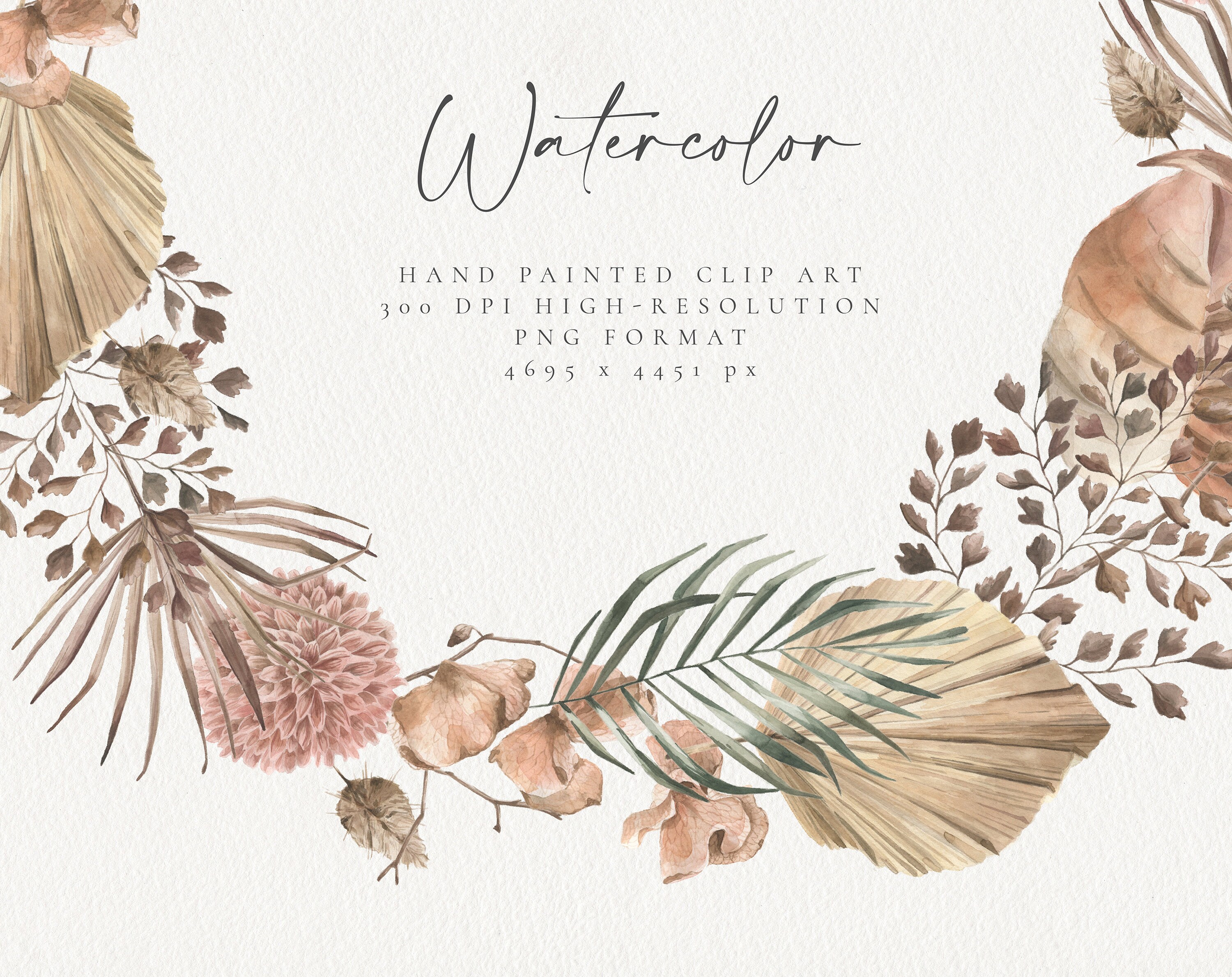 Watercolor Floral Wreath - Digital Clipart - Individual PNG Files ...