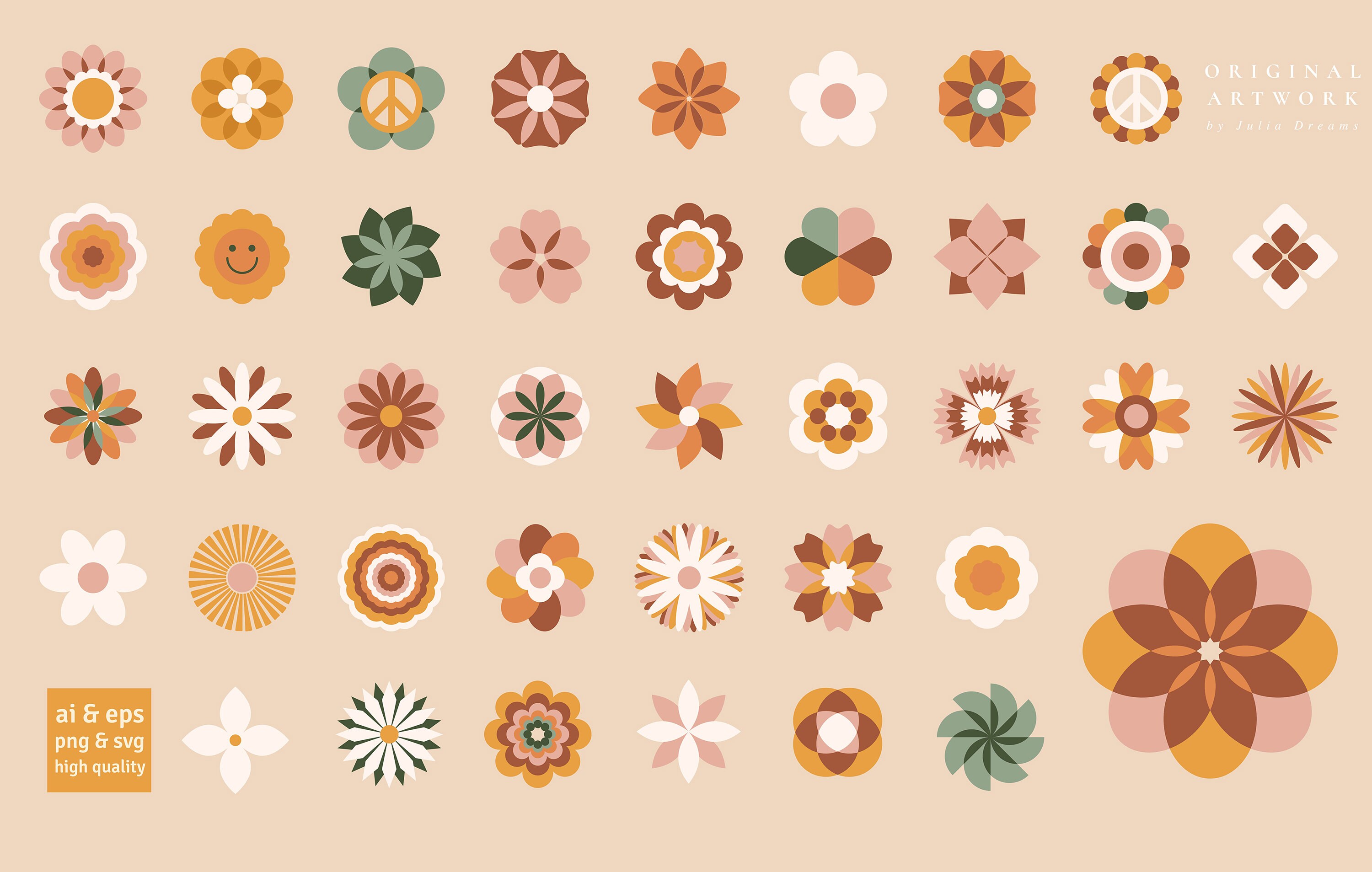 Geometric Bunga Boho Geometric Flowers - Vector Flower Illustration - Individual PNG ...