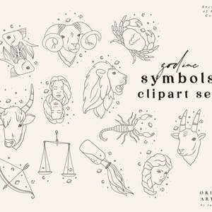 Zodiac Symbols Clipart Set - Zodiac Signs - Celestial Galaxy Clip Art- PNG Logo - Astrology Horoscope Symbols - Astrological Signs Icons