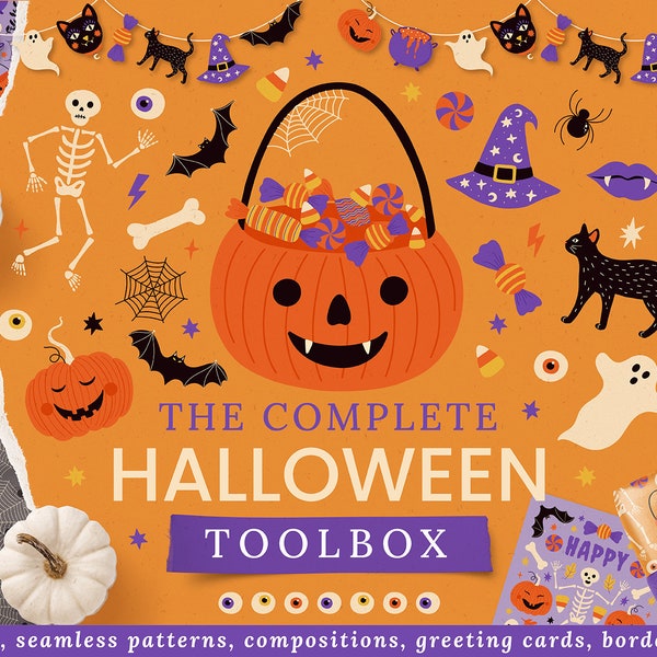 Halloween Clipart - Svg Bundle Download - Digital Papers - Instant Download - Invite Cards Wall Art - Jack-o-Lantern Witch Pumpkin Black Cat