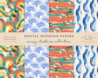 Snowy Christmas Textured Digital Papers - Commercial Use - Scrapbook Paper - Seamless Pattern - Designer Paper Background - Abstract Shapes