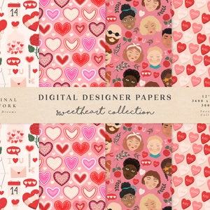 Sweetheart Digital Papers - Valentine&#39;s Day Scrapbook Papers - Hearts Wallpaper - Love Seamless Patterns - Commercial Use - Rose Letter Art