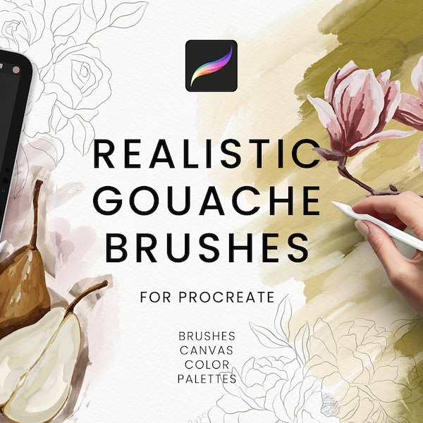 Pennelli Procreate Gouache realistici - Kit di pittura per Procreate - Pennelli per iPad - Pennelli per pittura - Download digitale tela strutturata