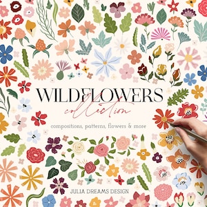 Wildblumen Digitale Clipart - Individuelle PNG Dateien Logo Elemente - Hochzeit Branding - Blumen Digitale Papiere - Floral Bouquet Blätter Blatt