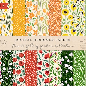 Flower Gallery Garden Digital Papers - Część 2 - Papier do scrapbookingu - Wzory bezszwowe - Tło cyfrowe - Zestaw papierów do druku - Ślub