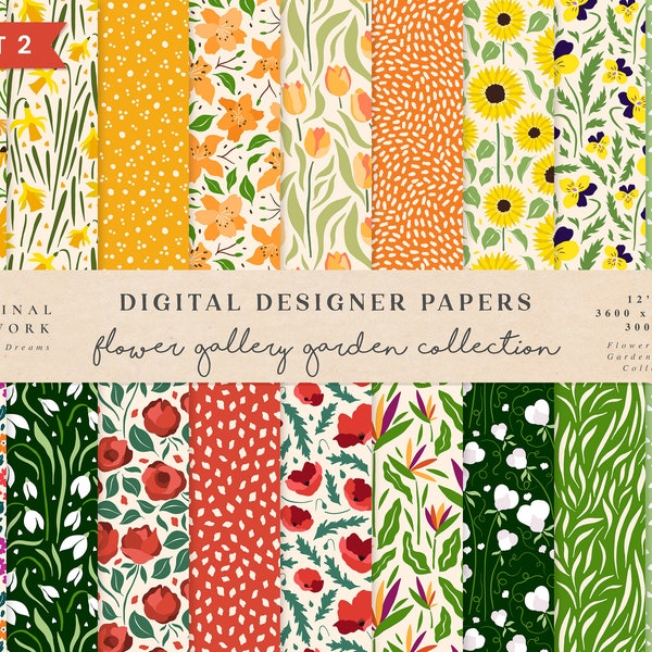 Flower Gallery Garden Digital Papers - Partie 2 - Papier scrapbook - Motifs sans couture - Fond numérique - Ensemble de papier imprimable - Mariage