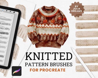 Pincéis para Procreate com Padrão de Tricô - Conjunto de Pincéis para Textura de Tricô para iPad - Kit de Pintura para Procreate - Pincéis para Textura de Tecido