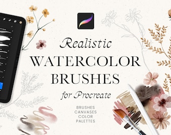 Pinceaux réalistes pour procréer aquarelle - kit de peinture pour procréer - pinceaux iPad - pinceaux aquarelle - toile aquarelle téléchargement numérique