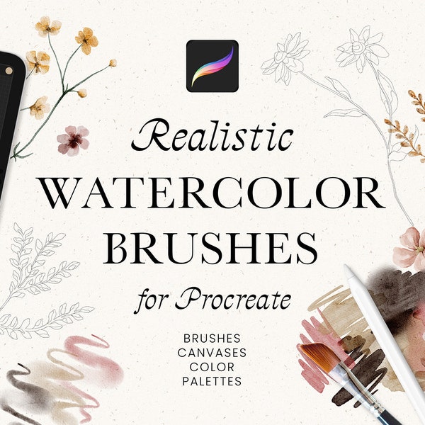 Pennelli realistici per acquerello Procreate - Kit di pittura per Procreate - Pennelli per iPad - Pennelli per acquerello - Download digitale tela per acquerello