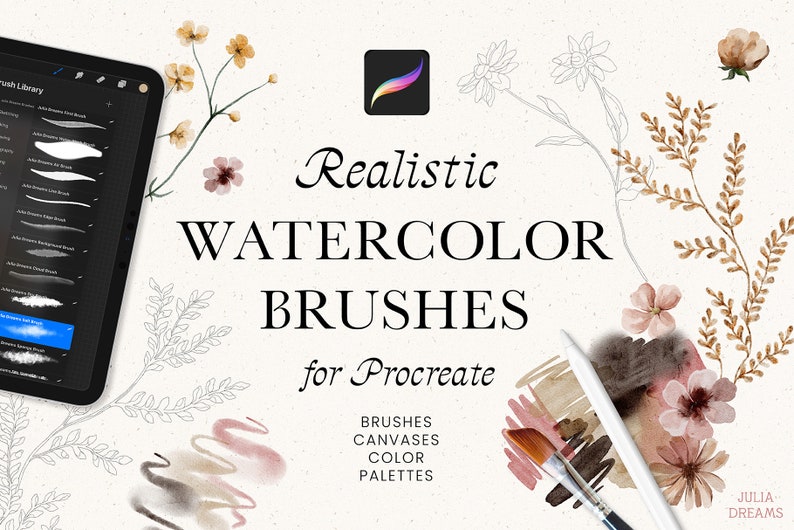 Realistic Watercolor Procreate Brushes Painting Kit for Procreate iPad Brushes Watercolor Brushes Watercolor Canvas Digital Download image 1
