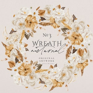 Aquarel Flower Wreath 3 - Digitale Clipart - Individuele PNG-bestanden - Wedding Design - Nocturnal - Botanische Bloemen Frame - Gele Madeliefjes