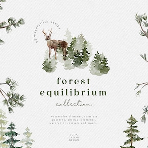 Forest Equilibrium Digitale Clipart - Individuele PNG-bestanden - Aquarel Bruiloft Uitnodiging - Aquarel Logo - Hertenboom Floral Leaf Clipart
