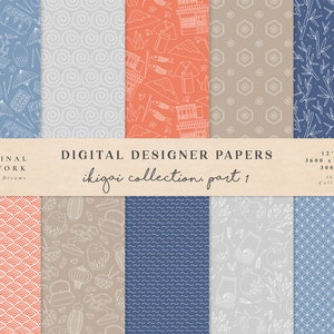 Japanese Digital Paper 1 - Scrapbook Paper - Seamless Patterns - Digital Background - Printable Paper Set - Japan Style - Traditional Print