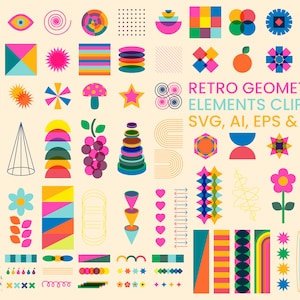 Retro Geometric Risograph Elements Clipart - 2000s 90s Y2K - Logo Digital Clipart - Printable Wall Art - SVG PNG Digital Papers - Line Art