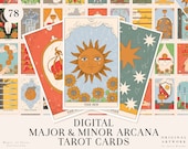 Digital Tarot Cards - Digital Stickers - Digital Planner Deck - Major Minor Arcana - Printable Cards - Modern Witch - Digital Download