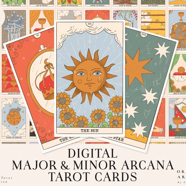 Digital Tarot Cards - Digital Stickers - Digital Planner Deck - Major Minor Arcana - Printable Cards - Modern Witch - Digital Download