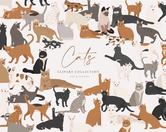 Cat Clipart Set - Hand Drawn Cat Breeds - Digital PNG Vector - Cute Animals Pets - Cats Clip Art Collection - Kitten - Commercial Use - Logo