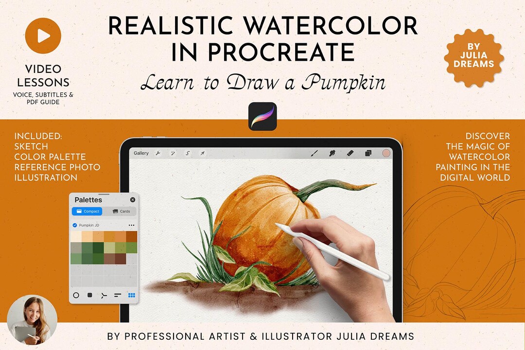 Tutorial Realistic Watercolor in Procreate Autumn Pumpkin - Procreate ...