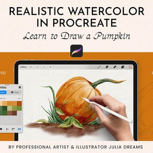Tutorial Realistic Watercolor in Procreate Autumn Pumpkin - Procreate Watercolor - Drawing Video Watercolor Course - How to Draw Botanical