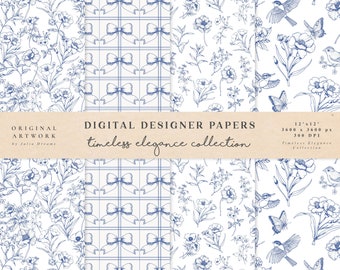 Timeless Elegance Digital Papers - Commercial Use - Scrapbook Paper - Seamless Pattern - Flowers - Baroque Fine Art Line Vintage Botanical