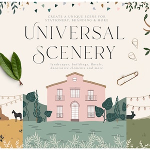 Universal Scenery Creator - Landscape Clip Art Map - Destination Clipart - Wedding Invitation Elements - Buildings Tree Floral Flower Papers