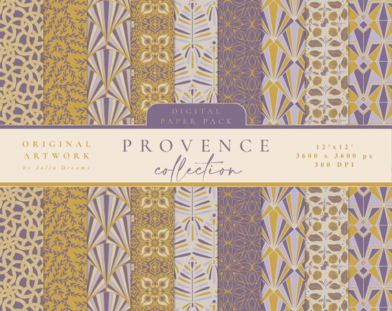Provence Digital Paper - Scrapbook Paper - Seamless Patterns - Digital Background - Printable Paper Set - Geometric Floral Modern Print