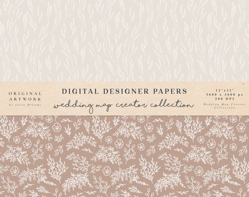 Wedding Digital Paper Scrapbook Papers Seamless Patterns Digital Background Printable Paper Set Floral Hands Flowers Invitation image 5