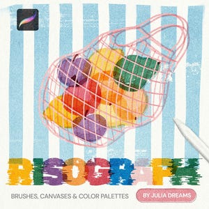 Risograph Studio for Procreate - Brushes Canvases Color Palettes - Halftone Texture Effects - Line Dots Brush