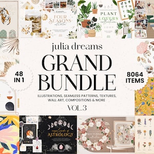Grand Bundle - Digital Watercolor Clipart - Graphic Bundle - Download - Carta digitale - Invito a nozze - Corona di cornici - PNG disegnato a mano