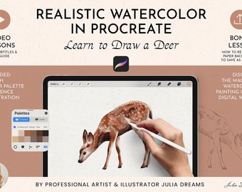 Aquarelle réaliste dans Procreate - Tutoriel Procreate à l&#39;aquarelle avec un cerf - Cours vidéo de dessin à l&#39;aquarelle - Pinceaux Procreate - Comment dessiner