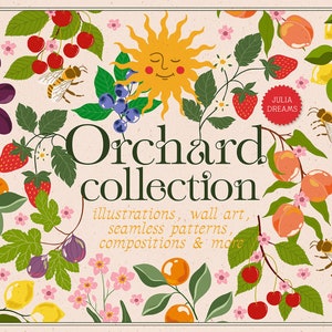 Orchard Digital Clipart Collection - Fichiers PNG individuels Éléments de logo - Marque de mariage - Fruits Berry Digital Papers Garden Apple Lemon
