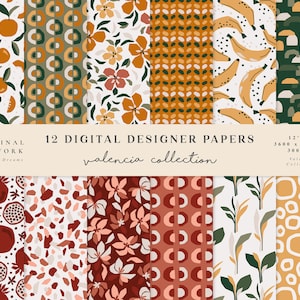 Valencia Digitalpapier - Scrapbook Papier - nahtlose Muster - digitaler Hintergrund - druckbare Papier Set - Orange Banane Grapefruit Clipart
