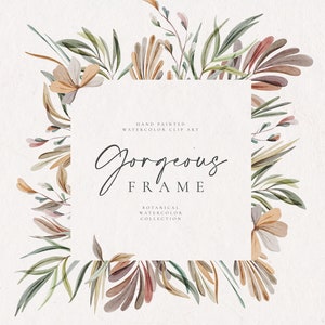 Linda moldura floral em aquarela - Clipart digital - Arquivos PNG individuais - Coroa de casamento - Botânico - Convite personalizado - Folhas