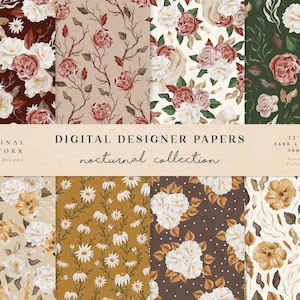 Digital Papers Nocturnal - Scrapbook Papers - Naadloze patronen - Digitale achtergrond - Afdrukbare papieren set - Aquarel Bloemen Floral